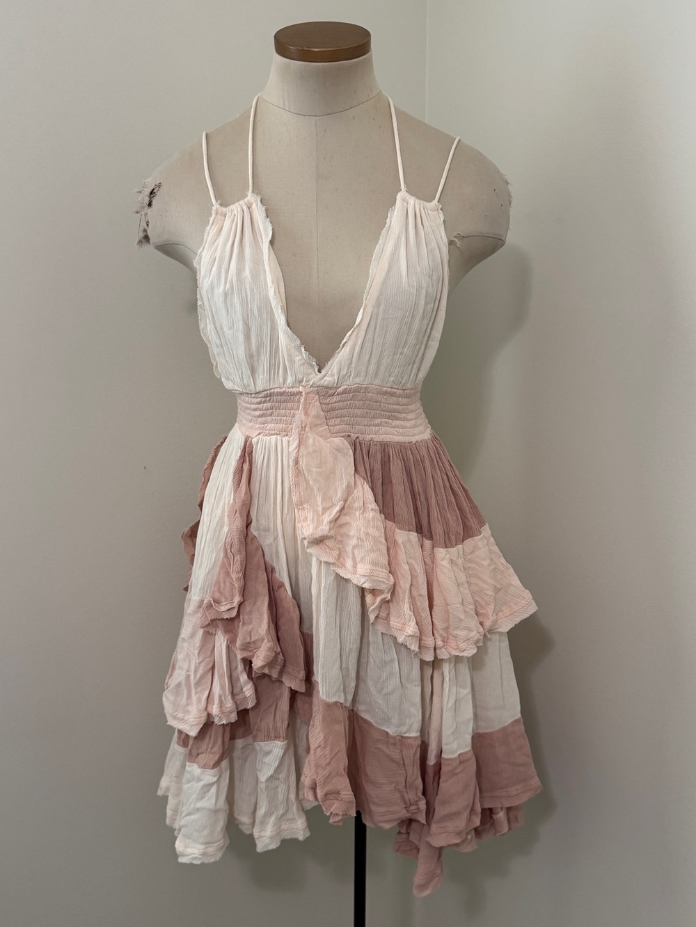 Free People XS Give It A Go Mini Dress ~ Flowy Ruffles Festival Fairy - Picture 2 of 8